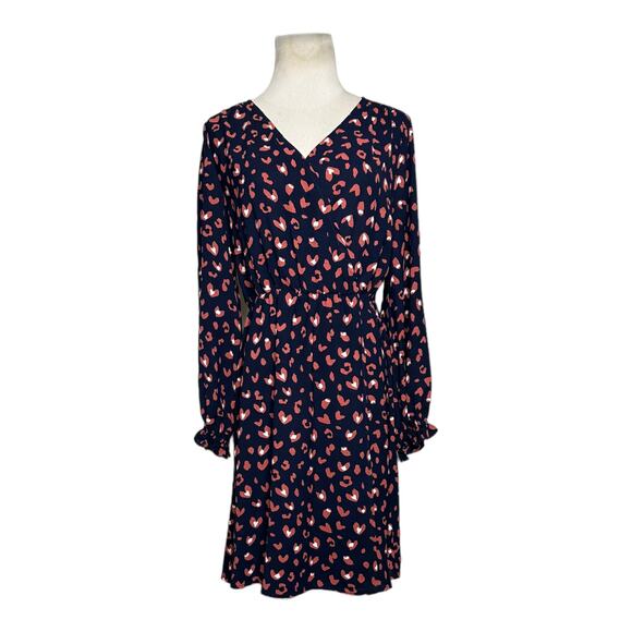 Glam navy blue animal print long sleeves dress size M - Picture 10 of 12